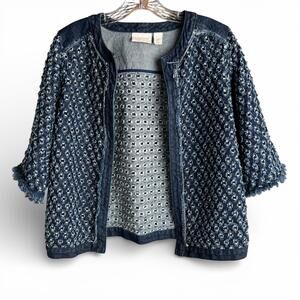 Vintage Chico's Denim Textured Open Jacket Top